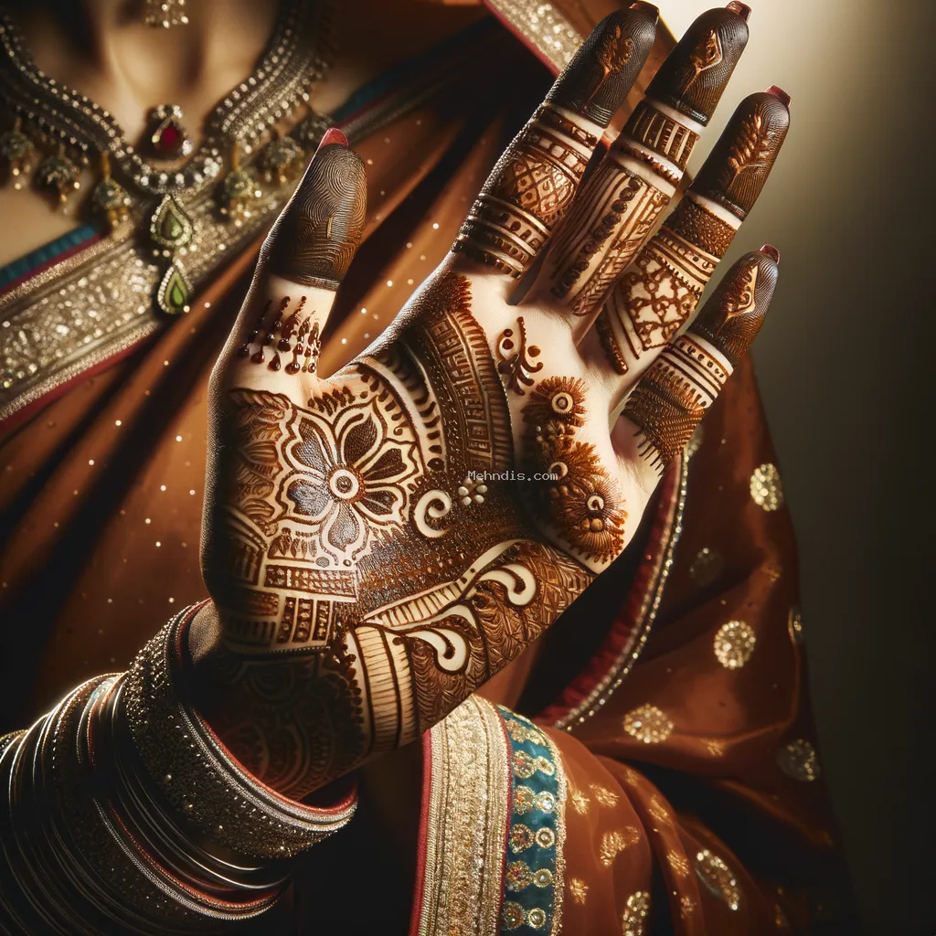 Beautiful Rajasthani mehndi design applied on a woman's custom for Special Occasion with intricate patterns and detailed motifs