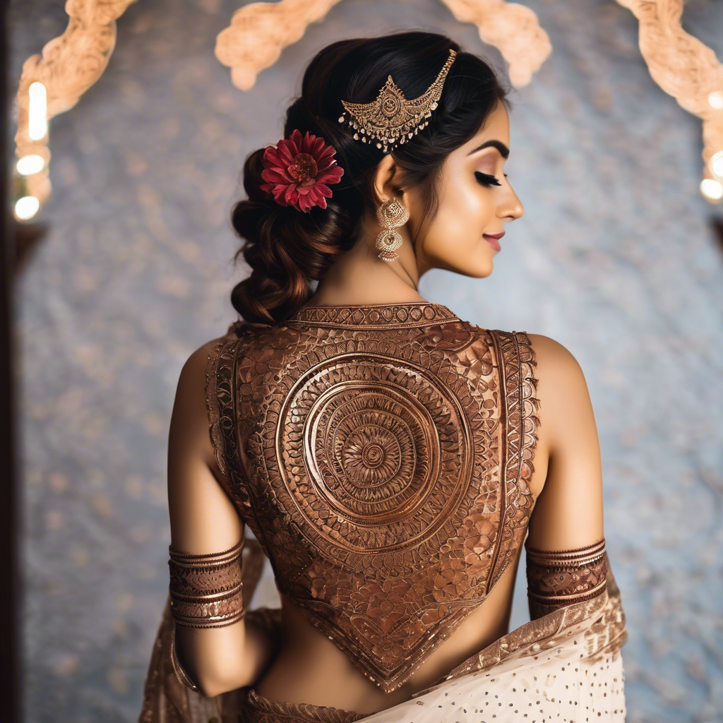Intricate Floral Mehndi Pattern for Holi 1 Beautiful Floral mehndi design applied on a woman's back for Holi with intricate patterns and detailed motifs - rotated view