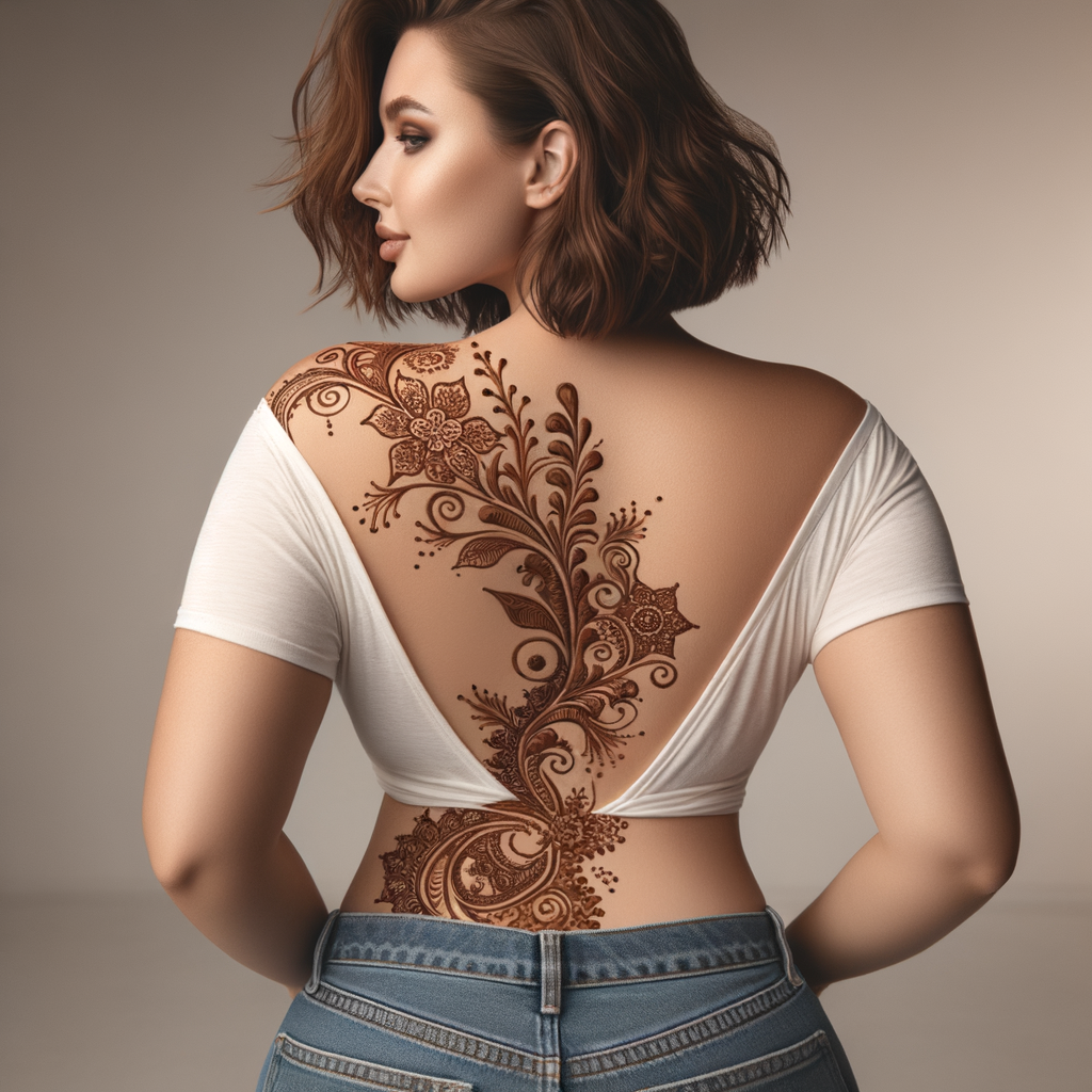 Beautiful Arabic Mehndi Design for Lohri 1 Beautiful Arabic mehndi design applied on a woman's back for Lohri with intricate patterns and detailed motifs - rotated view