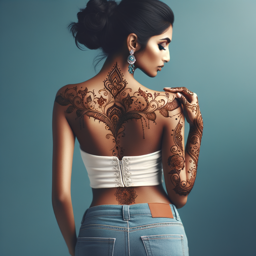 Elegant Lotus Mehndi Art for Special Occasion Celebration 1 Beautiful Lotus mehndi design applied on a woman's back for Special Occasion with intricate patterns and detailed motifs - rotated view