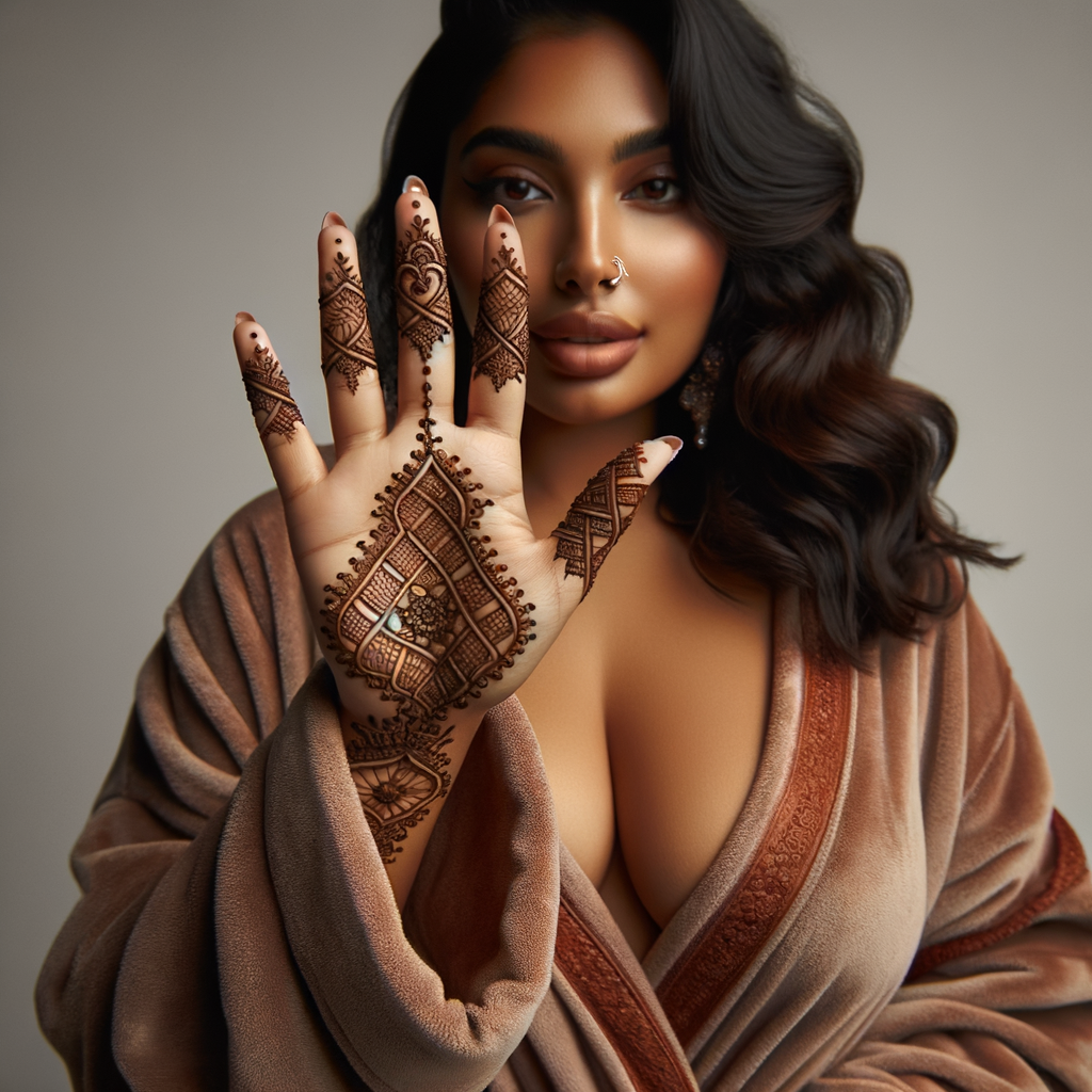 Elegant Moroccan Mehndi Art for Durga Puja Celebration 1 Beautiful Moroccan mehndi design applied on a woman's custom for Durga Puja with intricate patterns and detailed motifs - rotated view