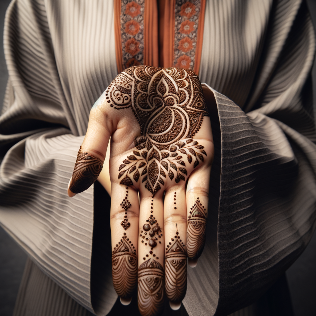 Intricate Contemporary Mehndi Pattern for Bhai Dooj 1 Beautiful Contemporary mehndi design applied on a woman's custom for Bhai Dooj with intricate patterns and detailed motifs - rotated view