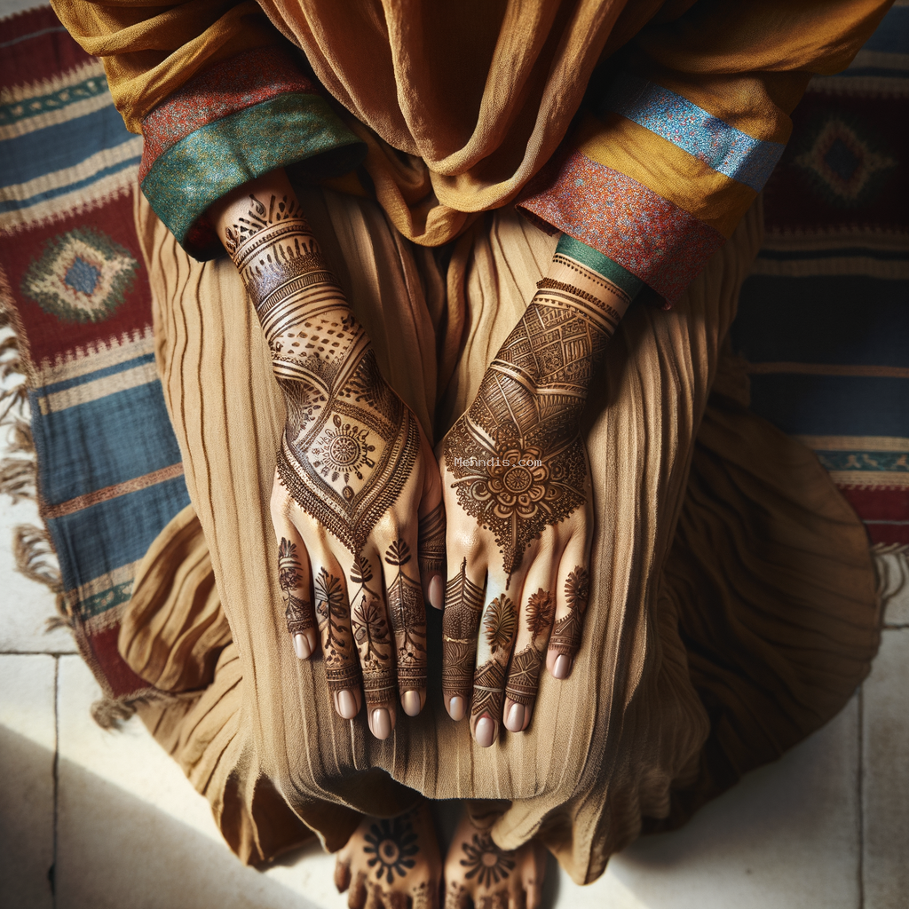 Beautiful Geometric mehndi design applied on a woman's foot for Eid with intricate patterns and detailed motifs