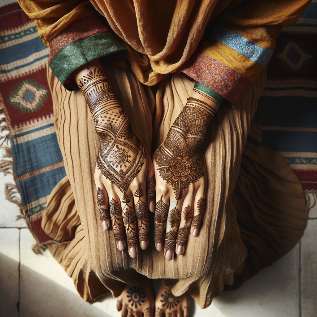 Beautiful Geometric Mehndi Design for Eid 1 Beautiful Geometric mehndi design applied on a woman's foot for Eid with intricate patterns and detailed motifs - rotated view