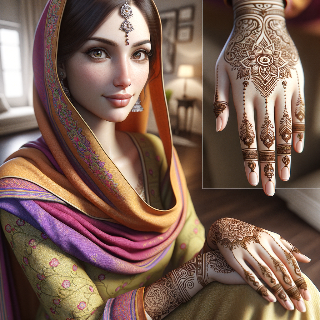 Intricate Indo-Arabic Mehndi Pattern for Daily Wear 8 Beautiful Indo-Arabic mehndi design applied on a woman's foot for Daily Wear with intricate patterns and detailed motifs - rotated view