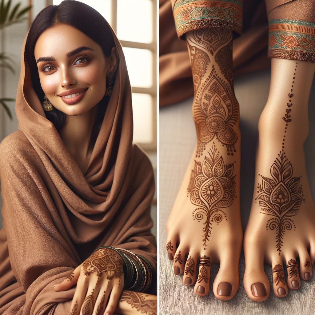 Elegant Indo-Arabic Mehndi Art for Special Occasion Celebration 1 Beautiful Indo-Arabic mehndi design applied on a woman's foot for Special Occasion with intricate patterns and detailed motifs - rotated view